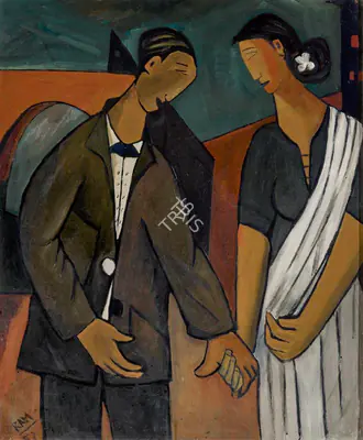 Ramkumar (Artist). Untitled (Man and Woman Holding Hands), 1953 | Painting, So.Lon/10.06.19, 2019 · Sotheby's