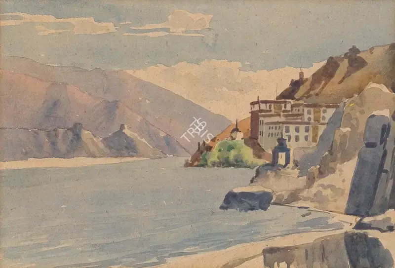 Krishna, Kanwal (Artist). A Tibetan lake, n.d. | Painting, Bon.Lon/05.06.25, 2025 · Bonhams