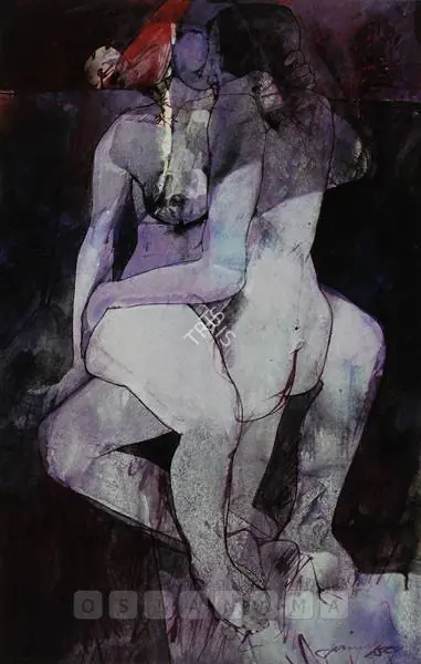 Jamil Naqsh (Artist), A Couple In An Erotic Embrace, Painting