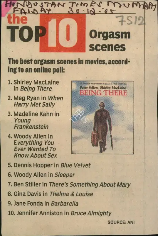 The Top 10 Orgasm Scenes, 2005, Newspaper Clipping