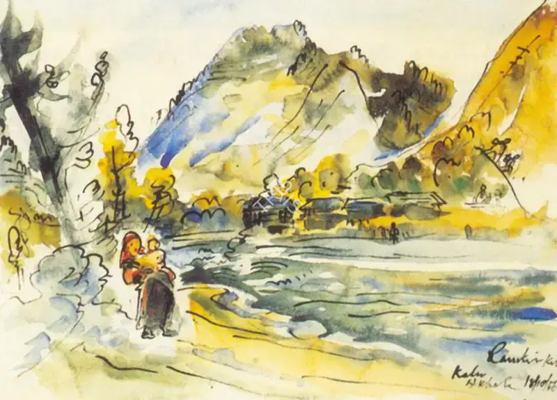 Ramkinkar Baij (Artist), Landscape, 1946, Painting