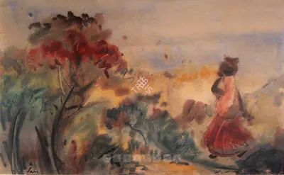 Sailoz Mookherjea (Artist), Village Scene, Painting