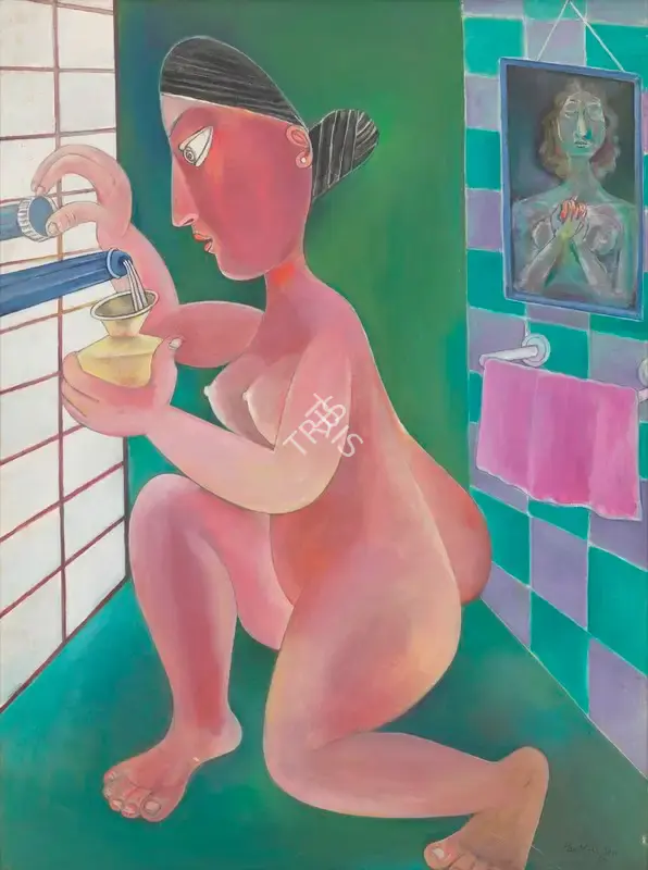 Paritosh Sen (Artist), Woman Filling Up the Lota, 1990, Painting