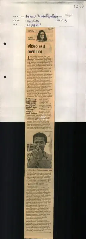 Bharati Chaturvedi (Reporter), Video as A Medium, 2009, Newspaper Clipping
