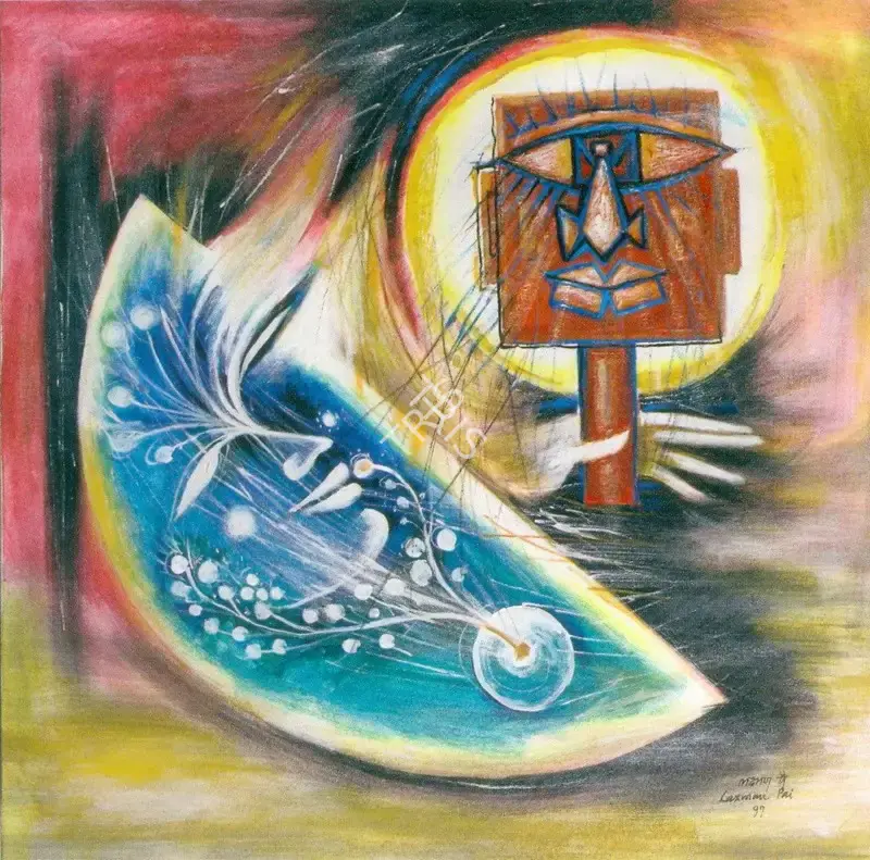 Laxman Pai (Artist), Sun and Moon, 1997, Painting