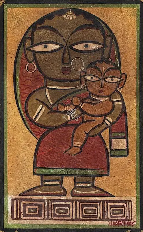 Jamini Roy (Artist), Mother & Child, 1951, Painting