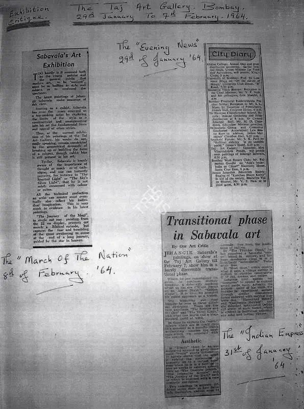 Transitional phase in Sabavala art, 1964, Newspaper Clipping