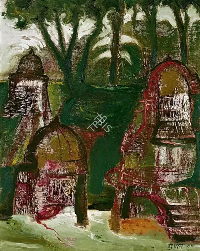 Manu Parekh (Artist), Temple Tree and River, 2001, Painting