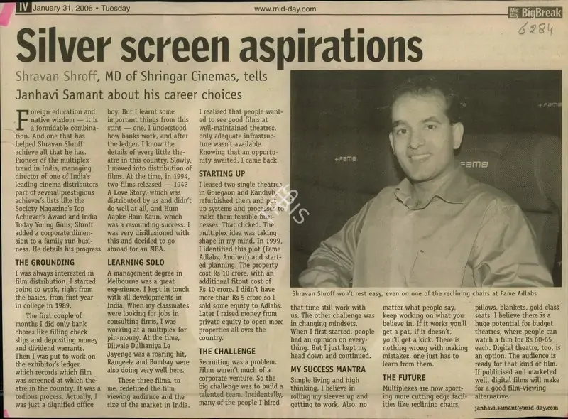 Janhavi Samant (Reporter), Silver Screen Aspirations, 2006, Newspaper Clipping