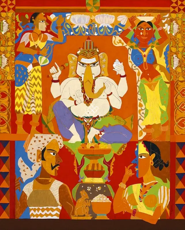 Goud, K. Laxma (Artist). Untitled (Shree Ganesh), 2014 | Painting, AG.Onl/21.08.15, 2015 · Asta Guru