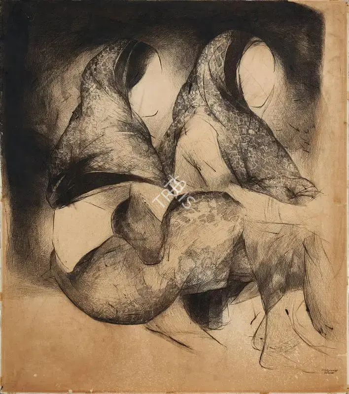 Vrindavan Solanki (Artist), Two Women, 1993, Drawing