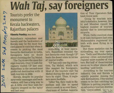 Vineeta Pandey (Reporter), Wah Taj, Say Foreigners, 2007, Newspaper Clipping