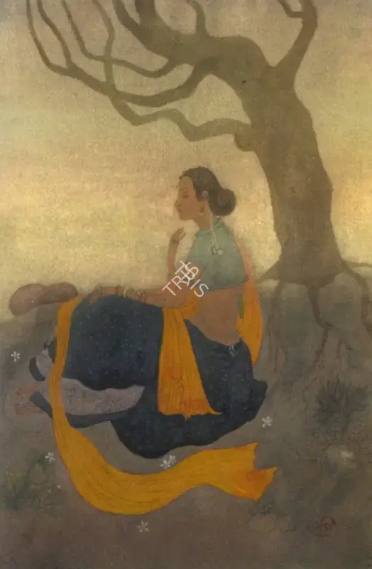 A.K. Haldar (Artist), Lady Seated Under Tree, Painting