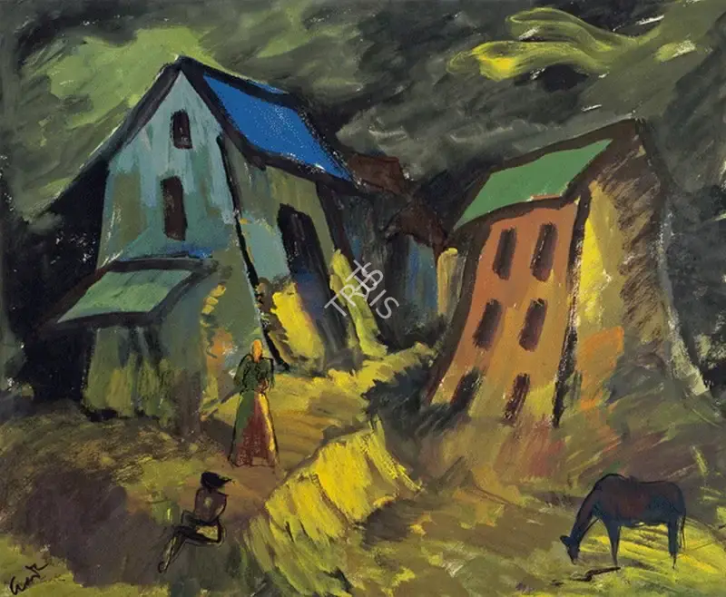 H.A. Gade (Artist), Huts, 1955, Painting