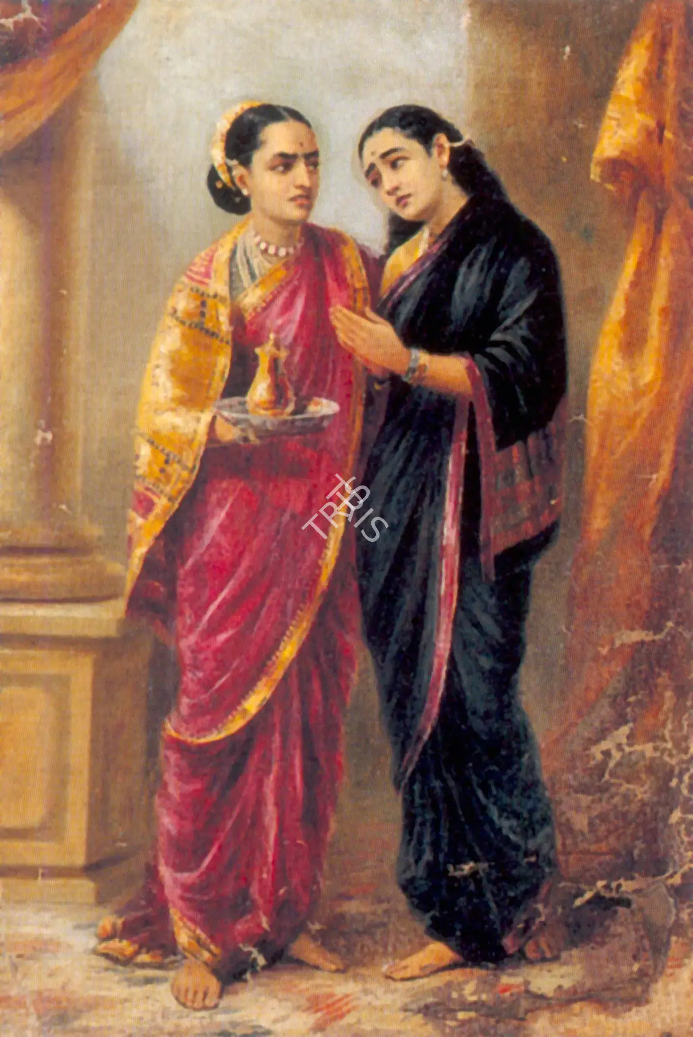 Raja Ravi Varma (Artist), Two Women, One with a Tray, Painting