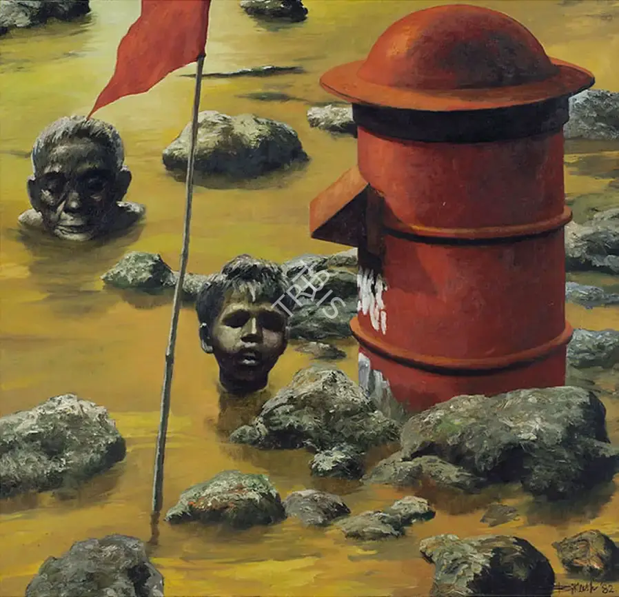 Bikash Bhattacharjee (Artist), Flood Dear Flood, 1982, Painting