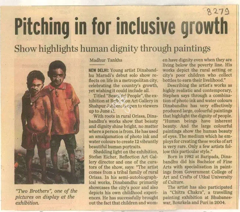 Madhur Tankha (Reporter), Pitching in for Inclusive Growth, 2009, Newspaper Clipping