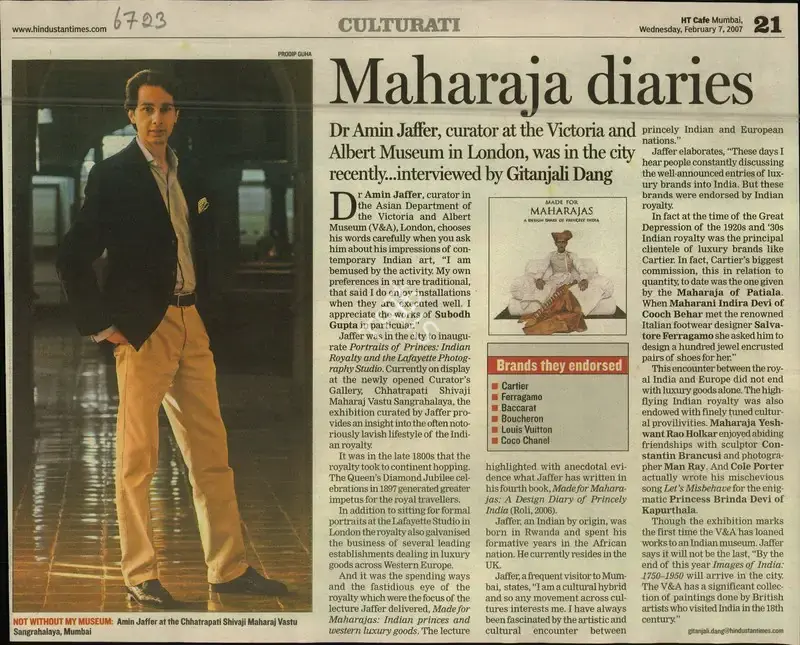 Gitanjali Dang (Reporter), Maharaja Diaries, 2007, Newspaper Clipping