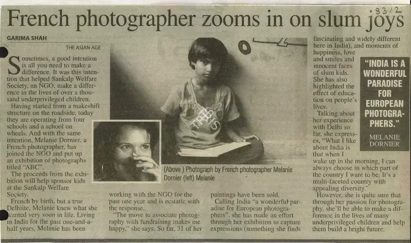 Garima Shah (Reporter), French Photographer Zooms in on Slum Joys, 2009, Newspaper Clipping