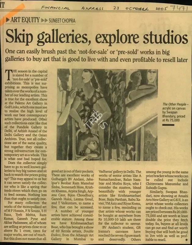 Suneet Chopra (Reporter), Skip Galleries, Explore Studios, 2005, Newspaper Clipping