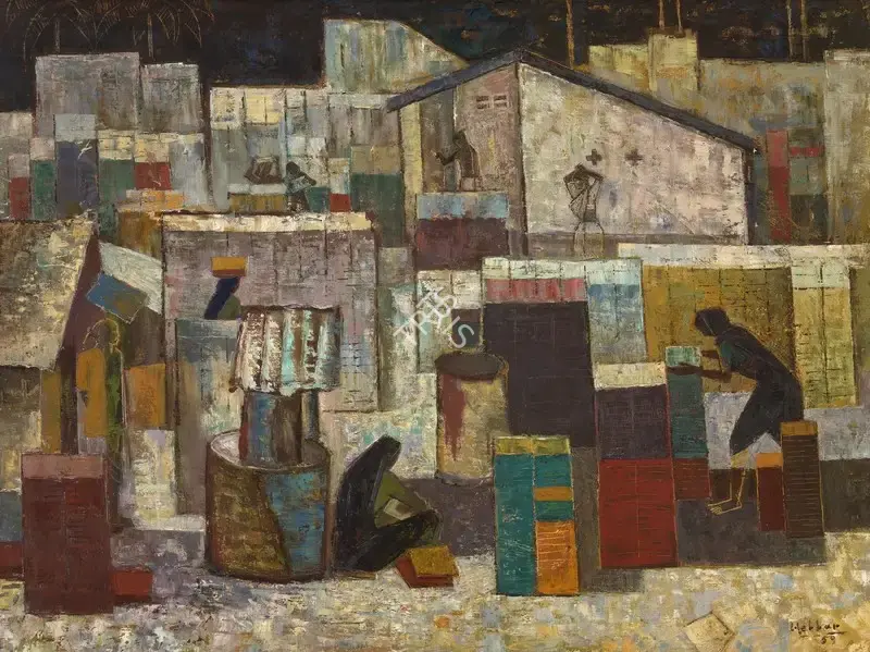 K.K. Hebbar (Artist), Tile Factory, 1959, Painting