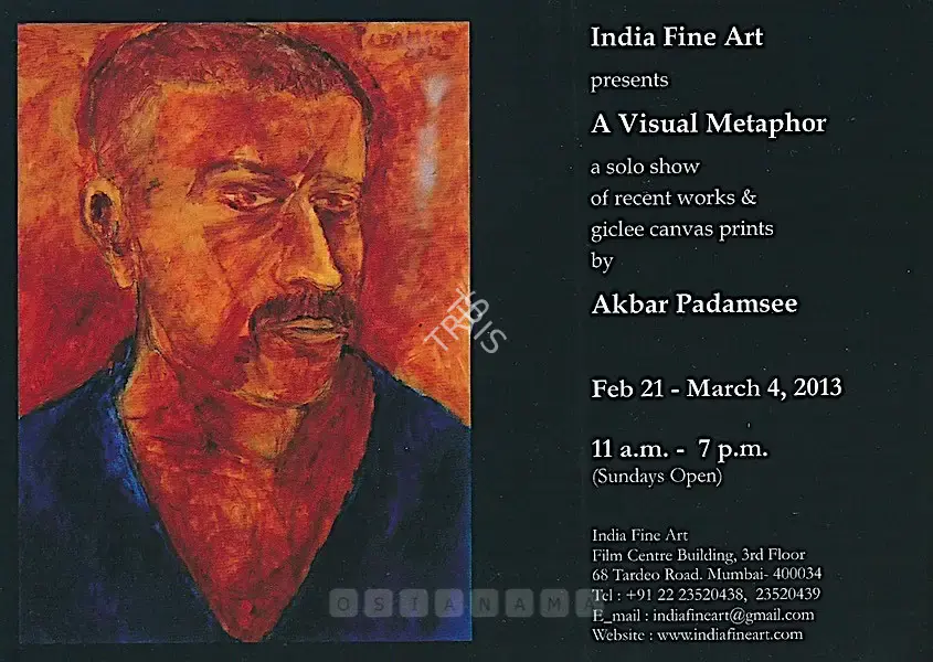 Akbar Padamsee (Artist), A Visual Metaphor, 2013, Solo Exhibition Invitation