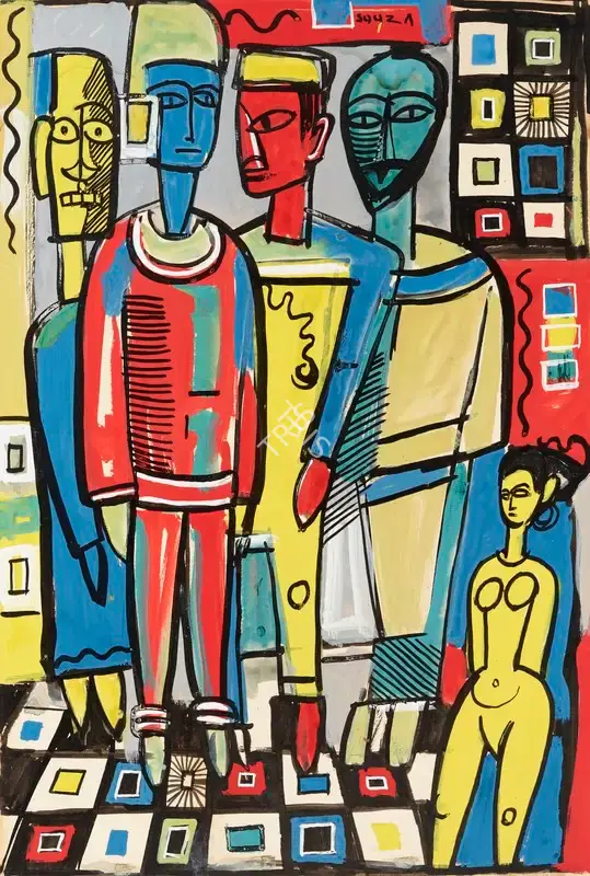 F.N. Souza (Artist), Untitled (Figures), 1950, Painting