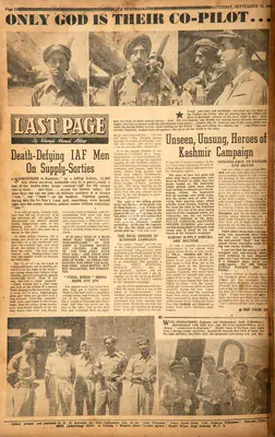 Khwaja Ahmad Abbas (Columnist), Death-Defying IAF Men on Supply-Sorties, 1948, Essay