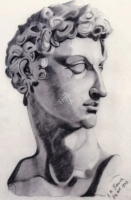 Sabavala, Jehangir (Artist). Plaster Cast. Crayon on Paper, 1942 | The Crucible of Painting | Drawing | FineArts | 00182387