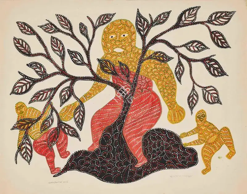 Jangarh Singh Shyam (Artist), Ghui Jhaad Par Van Manus, 1992, Painting