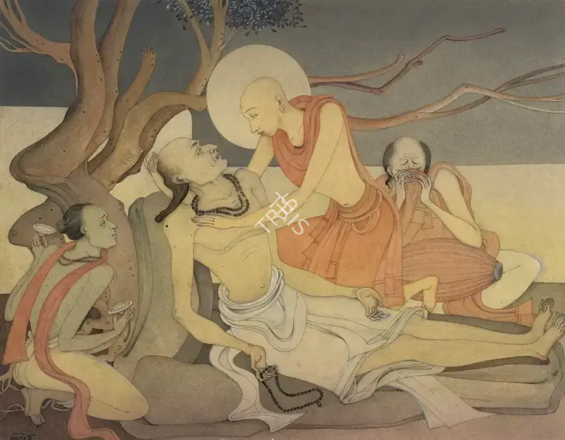 Majumdar, Kshitindranath (Artist). Death of Sadhu Haridas, n.d. | Painting, Ch.NeY/23.09.20, 2020 · Christie's