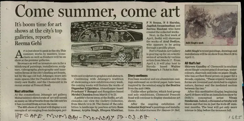 Reema Gehi (Reporter), Come, summer, come out, 2008, Newspaper Clipping