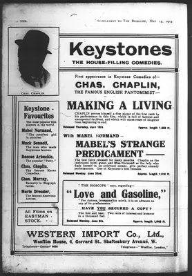 Mack Sennett (Producer), Making a Living, 1914, Film Advertisement