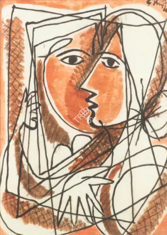 George Keyt (Artist), Woman With Mirror, 1943, Drawing