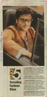 Raj K. Raj (Photographer), Decoding Fardeen Khan, 2006, Newspaper Clipping