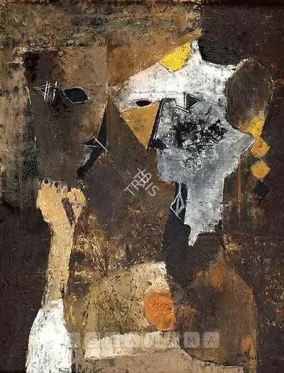V.S. Gaitonde (Artist), Two Faces, 1956, Painting