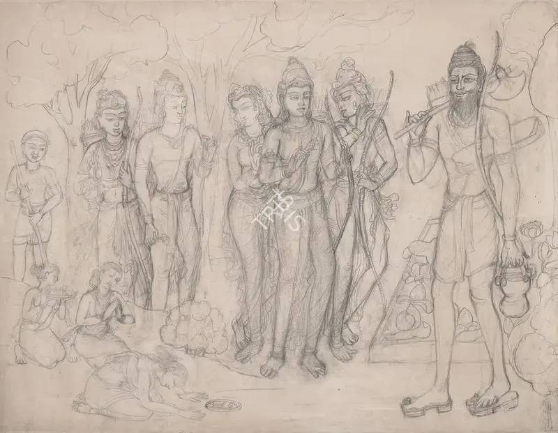 Kumaril Swamy (Artist), Meeting between Shri Ram and Parshuram, 1948, Drawing