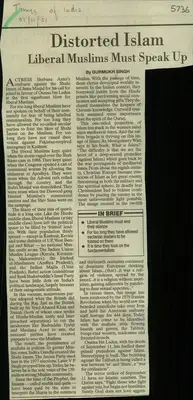 Gurmukh Singh (Writer), Distorted Islam, 2001, Newspaper Clipping