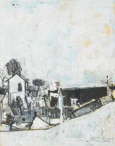 S.H. Raza (Artist), Village Sous La Neige, 1956, Painting