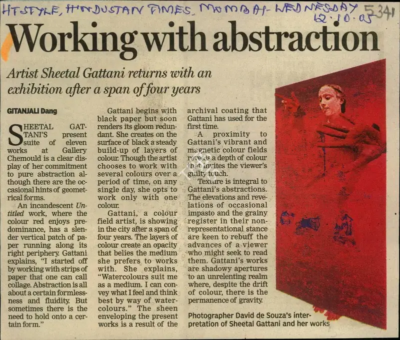 Gitanjali Dang (Reporter), Working with Abstraction, 2005, Newspaper Clipping