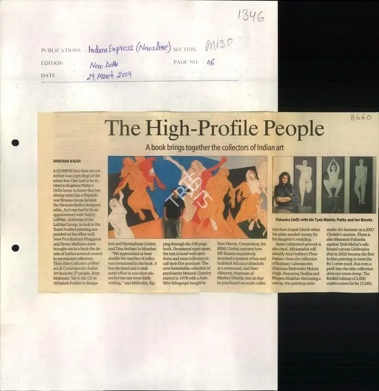 Vandana Kalra (Reporter), The High-Profile People, 2009, Newspaper Clipping