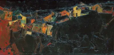 S.H. Raza (Artist), Village, 1956, Painting