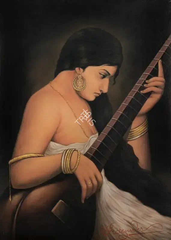 Hemendranath Mazumdar (Artist), Untitled (Lady Playing Sitar, Painting
