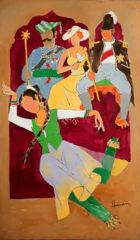 M.F. Husain (Artist), Untitled (Kathak Dance Performance at the Maharaja Darbar), 1989, Painting