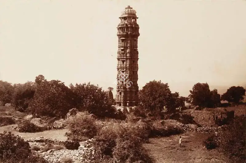 Lala Deen Dayal (Photographer), Tower of Victory in Chittore fort, 1890, Antiquarian Photograph
