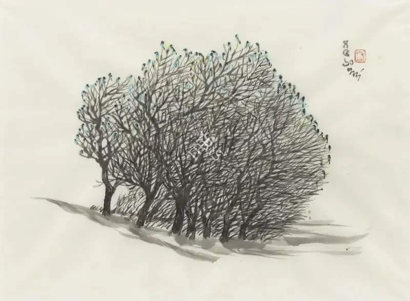 Bose, Nandalal (Artist). Untitled (Seven Trees), n.d. | Drawing, 2025 · Bonhams
