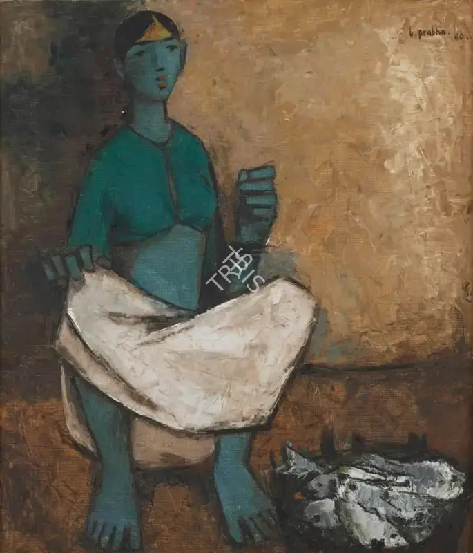 B. Prabha (Artist), Untitled (Fisher Woman), 1960, Painting