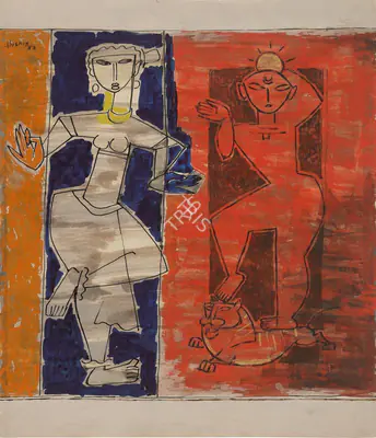 M.F. Husain (Artist), Untitled (Shiva-Parvati), 1953, Painting