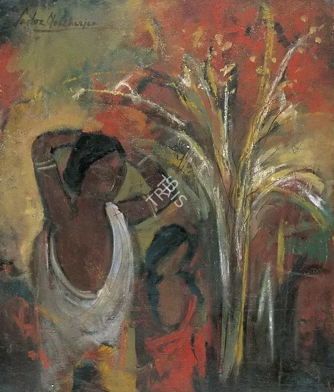 Sailoz Mookherjea (Artist), Mother and Child, 1956, Painting