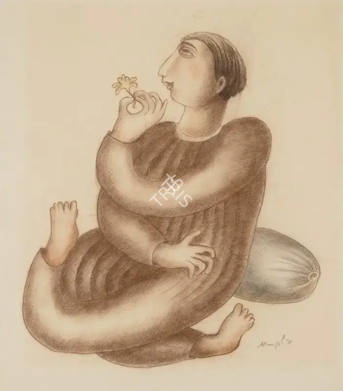 Manjit Bawa (Artist), Untitled (Seated Man with Flower), 1991, Painting
